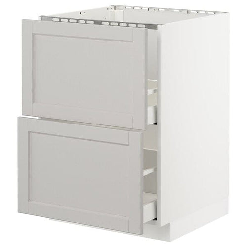 METOD / MAXIMERA - Base cab f sink+2 fronts/2 drawers, white/Lerhyttan light grey, 60x60 cm