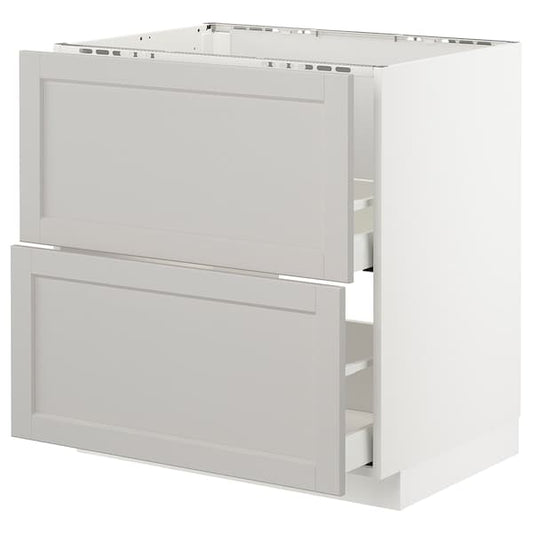 Ikea METOD / MAXIMERA - Base cab f sink+2 fronts/2 drawers, white/Lerhyttan light grey, 80x60 cm