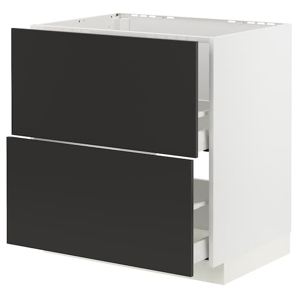 METOD / MAXIMERA - Base cab f sink+2 fronts/2 drawers, white/Nickebo matt anthracite, 80x60 cm - best price from Maltashopper.com 19498542