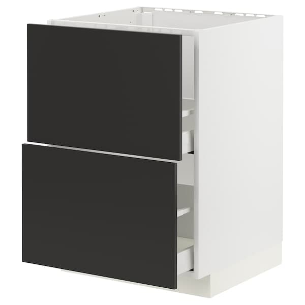Ikea METOD / MAXIMERA - Base cab f sink+2 fronts/2 drawers, white/Nickebo matt anthracite, 60x60 cm