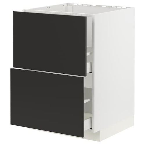 METOD / MAXIMERA - Base cab f sink+2 fronts/2 drawers, white/Nickebo matt anthracite, 60x60 cm