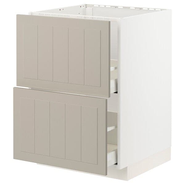 METOD / MAXIMERA - Base cab f sink+2 fronts/2 drawers, white/Stensund beige, 60x60 cm - best price from Maltashopper.com 39408084