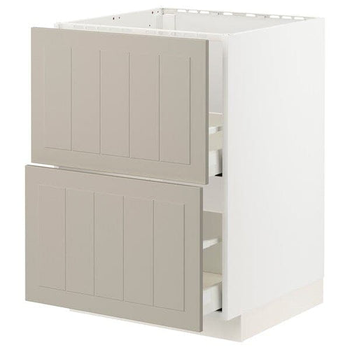 METOD / MAXIMERA - Base cab f sink+2 fronts/2 drawers, white/Stensund beige, 60x60 cm
