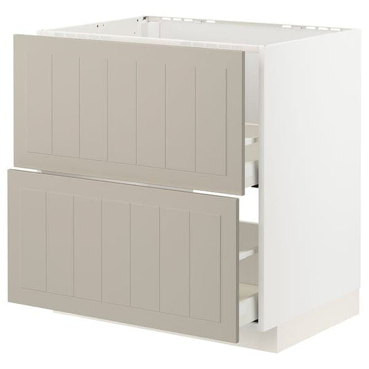 Ikea METOD / MAXIMERA - Base cab f sink+2 fronts/2 drawers, white/Stensund beige, 80x60 cm