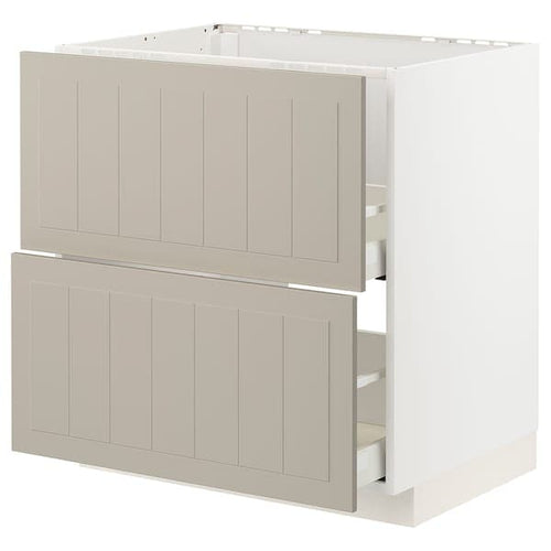METOD / MAXIMERA - Base cab f sink+2 fronts/2 drawers, white/Stensund beige, 80x60 cm