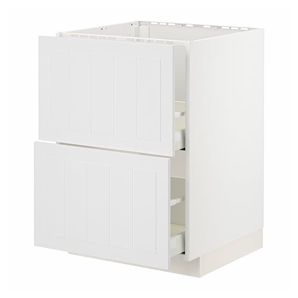 METOD / MAXIMERA - Base cab f sink+2 fronts/2 drawers, white/Stensund white, 60x60 cm - best price from Maltashopper.com 19409555