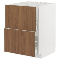 METOD / MAXIMERA - Base cab f sink+2 fronts/2 drawers, white/Tistorp brown walnut effect, 60x60 cm - best price from Maltashopper.com 59519463