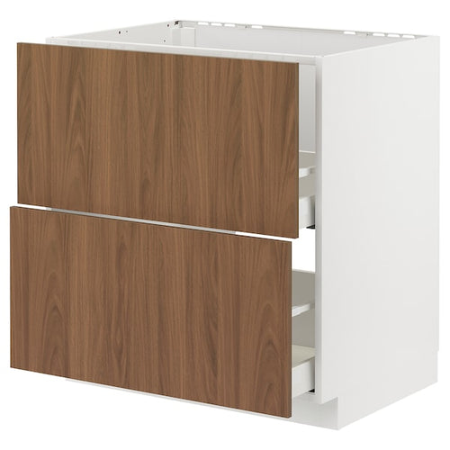 METOD / MAXIMERA - Base cab f sink+2 fronts/2 drawers, white/Tistorp brown walnut effect, 80x60 cm