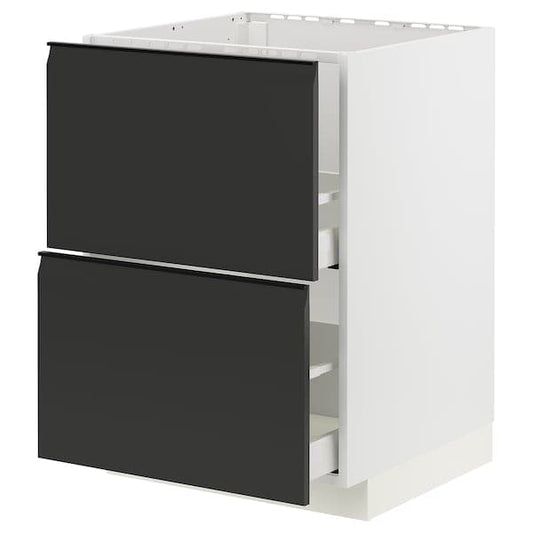 Ikea METOD / MAXIMERA - Base cab f sink+2 fronts/2 drawers, white/Upplöv matt anthracite, 60x60 cm