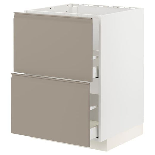 METOD / MAXIMERA base cab f sink+2 fronts/2 drawers, white/Upplöv matt dark beige, 60x60 cm