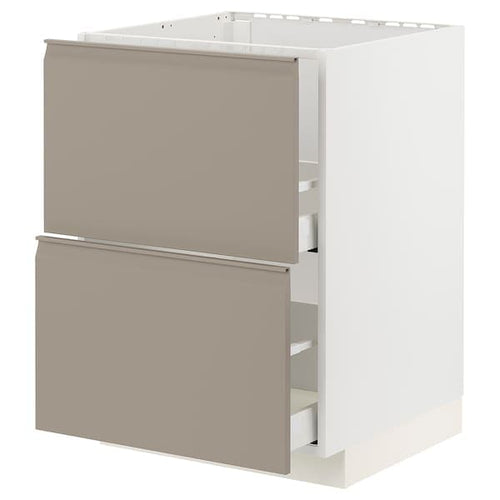 METOD / MAXIMERA - Base cab f sink+2 fronts/2 drawers, white/Upplöv matt dark beige, 60x60 cm