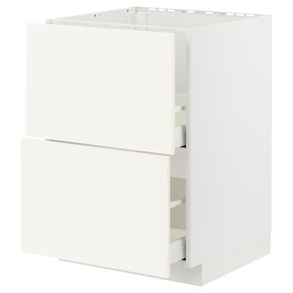 METOD / MAXIMERA - Base cab f sink+2 fronts/2 drawers, white/Vallstena white, 60x60 cm - best price from Maltashopper.com 79506964