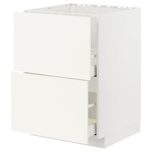 METOD / MAXIMERA - Base cab f sink+2 fronts/2 drawers, white/Vallstena white, 60x60 cm