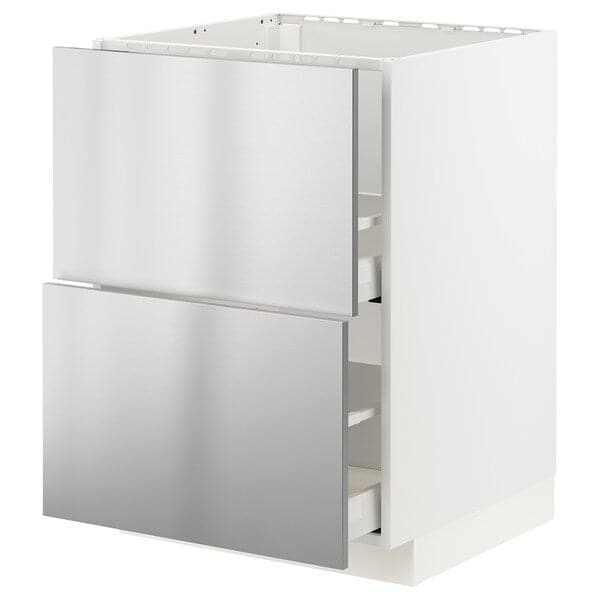 METOD / MAXIMERA - Base cab f sink+2 fronts/2 drawers, white/Vårsta stainless steel, 60x60 cm