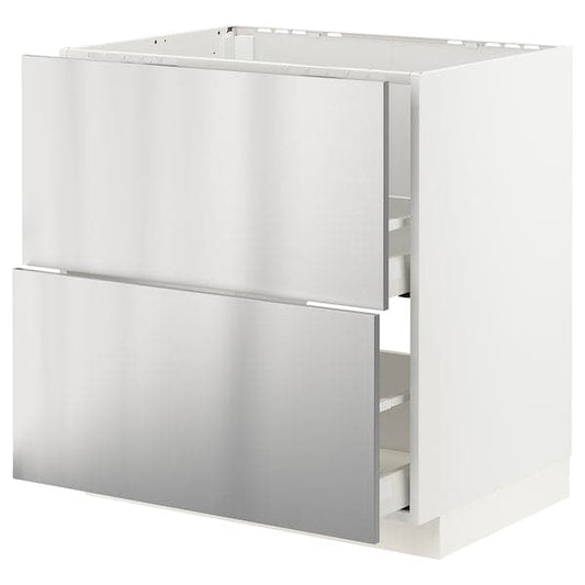 METOD / MAXIMERA - Base cab f sink+2 fronts/2 drawers, white/Vårsta stainless steel, 80x60 cm - best price from Maltashopper.com 39329869
