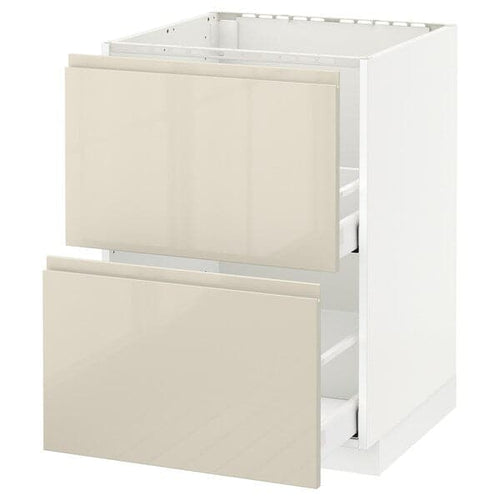 METOD / MAXIMERA - Base cab f sink+2 fronts/2 drawers, white/Voxtorp high-gloss light beige, 60x60 cm