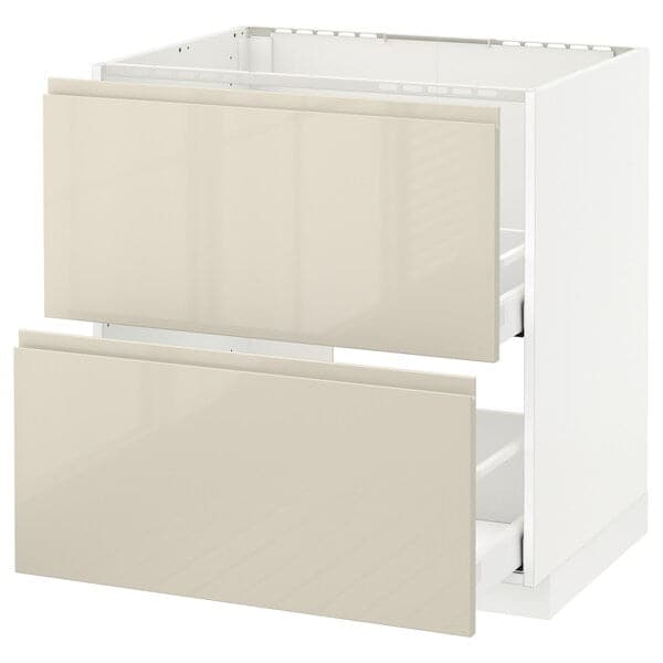 METOD / MAXIMERA - Base cab f sink+2 fronts/2 drawers, white/Voxtorp high-gloss light beige, 80x60 cm - best price from Maltashopper.com 89168048