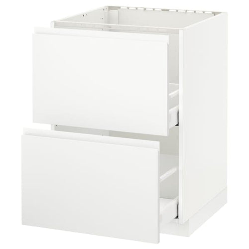 METOD / MAXIMERA - Base cab f sink+2 fronts/2 drawers, white/Voxtorp matt white, 60x60 cm
