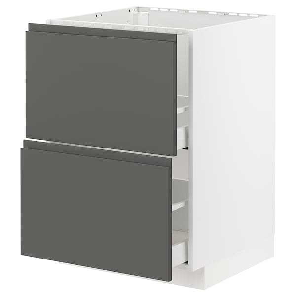 Ikea METOD / MAXIMERA - Base cab f sink+2 fronts/2 drawers, white/Voxtorp dark grey, 60x60 cm