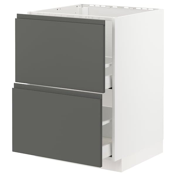 METOD / MAXIMERA - Base cab f sink+2 fronts/2 drawers, white/Voxtorp dark grey, 60x60 cm