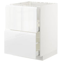 METOD / MAXIMERA - Base cab f sink+2 fronts/2 drawers, white/Voxtorp high-gloss/white, 60x60 cm - best price from Maltashopper.com 99254314