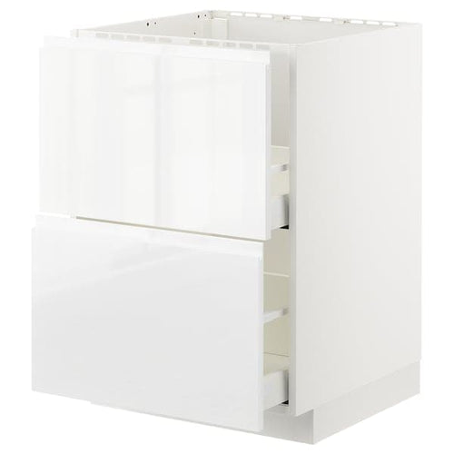 METOD / MAXIMERA - Base cab f sink+2 fronts/2 drawers, white/Voxtorp high-gloss/white, 60x60 cm