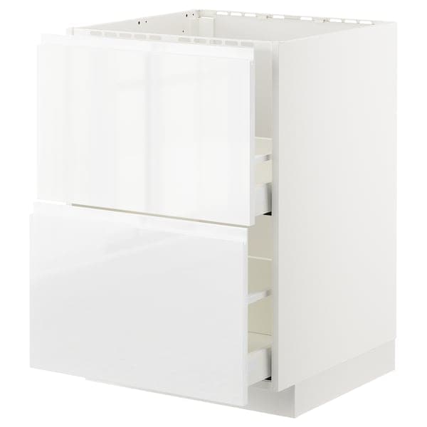 METOD / MAXIMERA - Base cab f sink+2 fronts/2 drawers, white/Voxtorp high-gloss/white, 60x60 cm