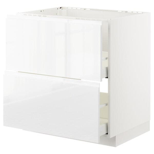 METOD / MAXIMERA - Base cab f sink+2 fronts/2 drawers, white/Voxtorp high-gloss/white, 80x60 cm - best price from Maltashopper.com 49254316