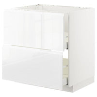 METOD / MAXIMERA - Base cab f sink+2 fronts/2 drawers, white/Voxtorp high-gloss/white, 80x60 cm - best price from Maltashopper.com 49254316