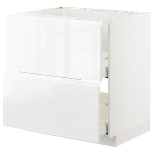 METOD / MAXIMERA - Base cab f sink+2 fronts/2 drawers, white/Voxtorp high-gloss/white, 80x60 cm