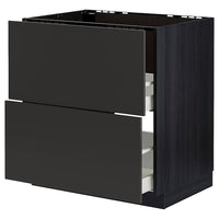 METOD / MAXIMERA - Base cab f sink+2 fronts/2 drawers, black/Nickebo matt anthracite, 80x60 cm - best price from Maltashopper.com 99499081