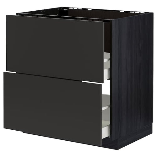 METOD / MAXIMERA - Base cab f sink+2 fronts/2 drawers, black/Nickebo matt anthracite, 80x60 cm