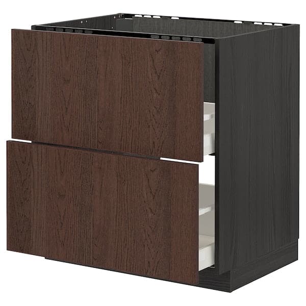 Ikea METOD / MAXIMERA - Base cab f sink+2 fronts/2 drawers, black/Sinarp brown, 80x60 cm