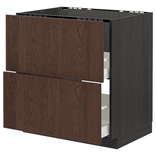 METOD / MAXIMERA - Base cab f sink+2 fronts/2 drawers, black/Sinarp brown, 80x60 cm