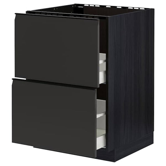 Ikea METOD / MAXIMERA - Base cab f sink+2 fronts/2 drawers, black/Upplöv matt anthracite, 60x60 cm