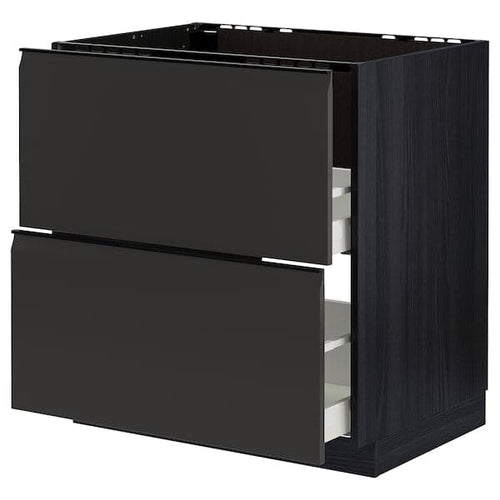 METOD / MAXIMERA - Base cab f sink+2 fronts/2 drawers, black/Upplöv matt anthracite, 80x60 cm