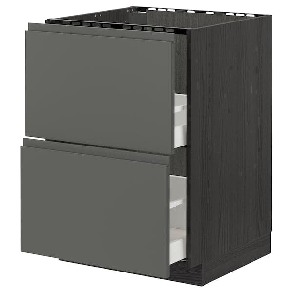 METOD / MAXIMERA - Base cab f sink+2 fronts/2 drawers, black/Voxtorp dark grey, 60x60 cm - best price from Maltashopper.com 69310731