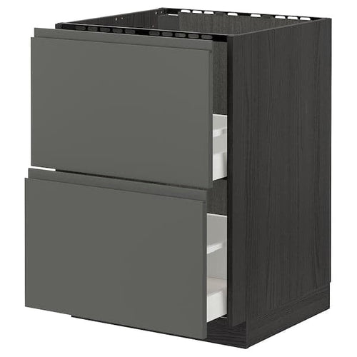 METOD / MAXIMERA - Base cab f sink+2 fronts/2 drawers, black/Voxtorp dark grey, 60x60 cm
