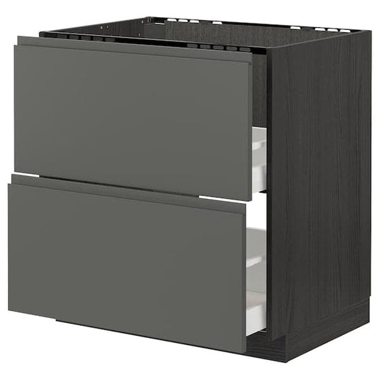 METOD / MAXIMERA - Base cab f sink+2 fronts/2 drawers, black/Voxtorp dark grey, 80x60 cm - best price from Maltashopper.com 09310734