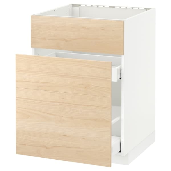 METOD / MAXIMERA - Base cab f sink+3 fronts/2 drawers, white/Askersund light ash effect, 60x60 cm - best price from Maltashopper.com 19216104
