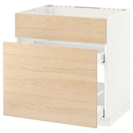 Ikea METOD / MAXIMERA - Base cab f sink+3 fronts/2 drawers, white/Askersund light ash effect, 80x60 cm
