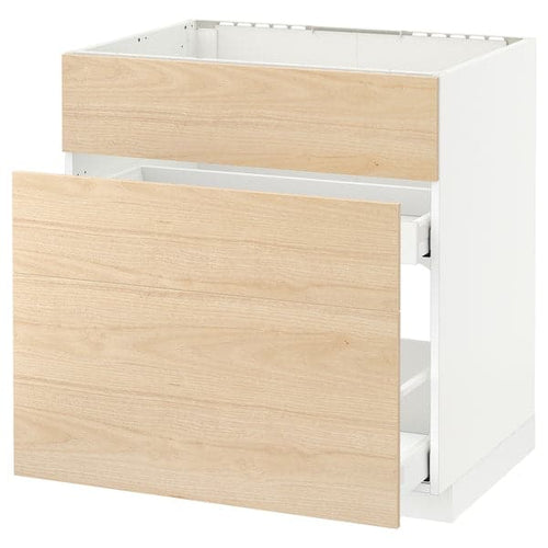 METOD / MAXIMERA - Base cab f sink+3 fronts/2 drawers, white/Askersund light ash effect, 80x60 cm