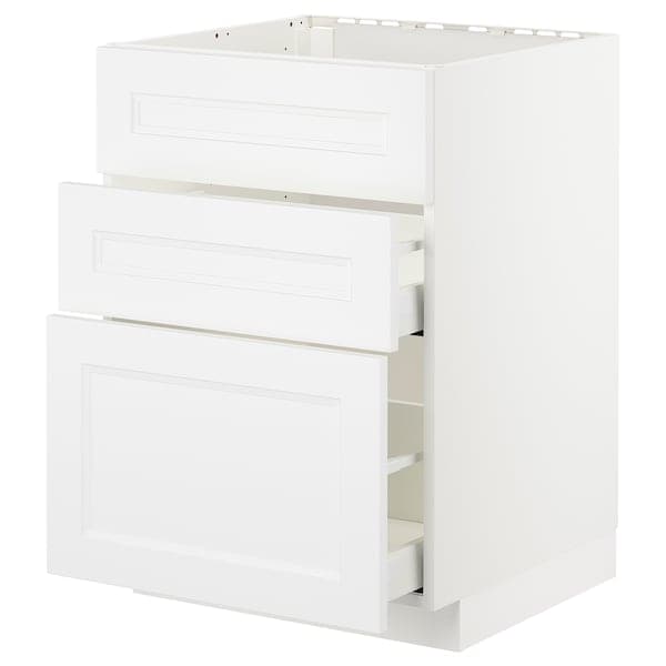 Ikea METOD / MAXIMERA - Base cab f sink+3 fronts/2 drawers, white/Axstad matt white, 60x60 cm
