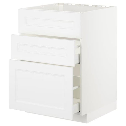 METOD / MAXIMERA - Base cab f sink+3 fronts/2 drawers, white/Axstad matt white, 60x60 cm