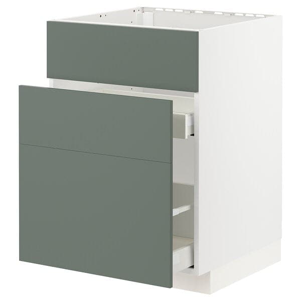 METOD / MAXIMERA - Base cab f sink+3 fronts/2 drawers, white/Bodarp grey-green, 60x60 cm - best price from Maltashopper.com 99317316