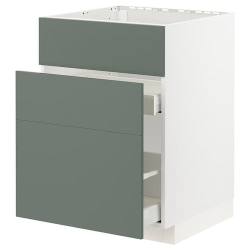 METOD / MAXIMERA - Base cab f sink+3 fronts/2 drawers, white/Bodarp grey-green, 60x60 cm