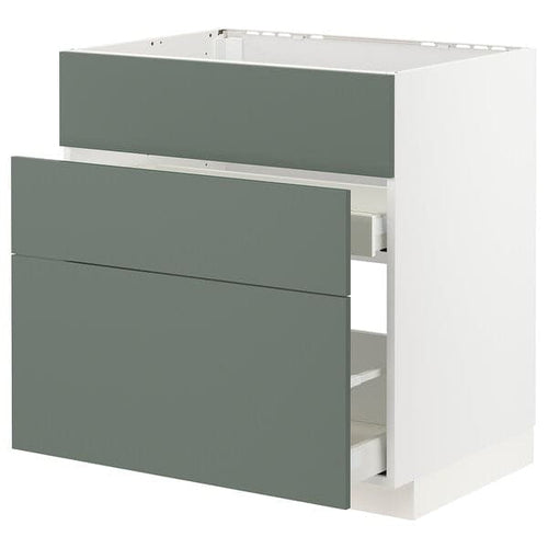 METOD / MAXIMERA - Base cab f sink+3 fronts/2 drawers, white/Bodarp grey-green, 80x60 cm