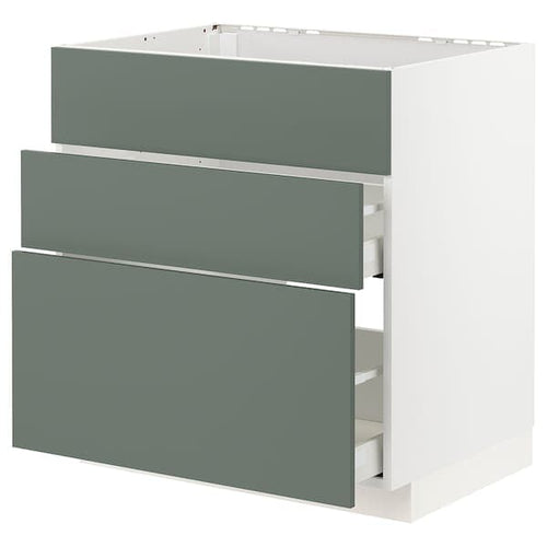METOD / MAXIMERA - Base cab f sink+3 fronts/2 drawers, white/Bodarp grey-green, 80x60 cm