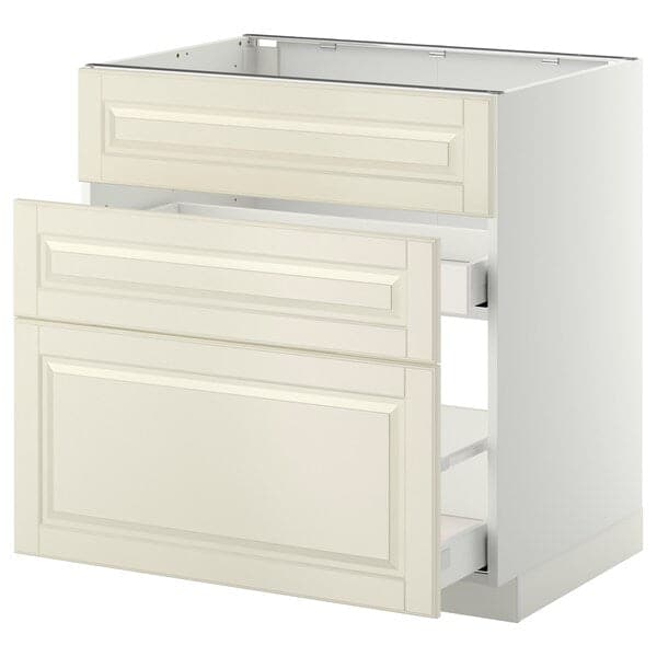 METOD / MAXIMERA - Base cab f sink+3 fronts/2 drawers, white/Bodbyn off-white, 80x60 cm