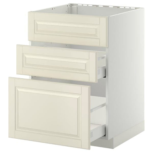 METOD / MAXIMERA - Base cab f sink+3 fronts/2 drawers, white/Bodbyn off-white, 60x60 cm - best price from Maltashopper.com 79108658